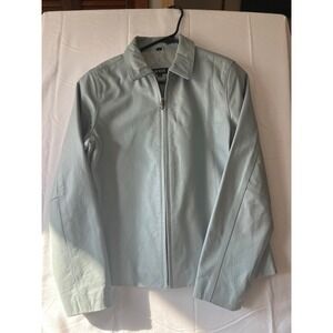 111 STATE Womens Light Blue Leather Jacket Zip Front Collared Size M
